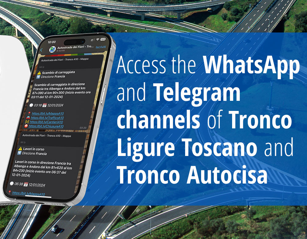 Access the WhatsApp and Telegram channels of Tronco Ligure Toscano and Tronco Autocisa